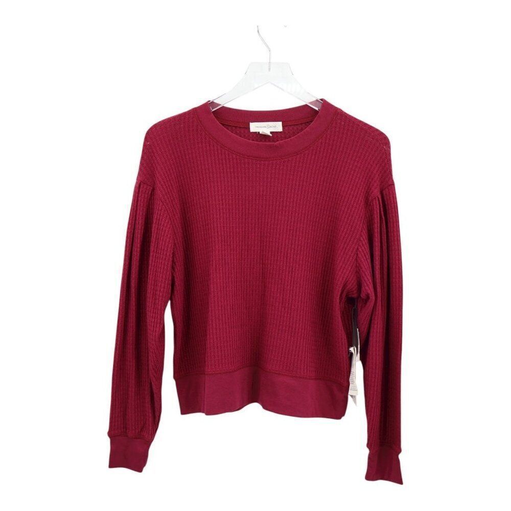 Treasure & Bond Women Small Crew Neck Burgundy Knit Long Sleeve Blouse NWT